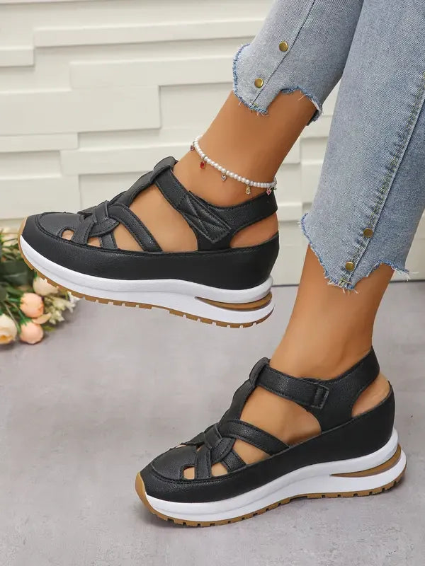Eleva- Sandales compensées confortables à bride Velcro pour femmes