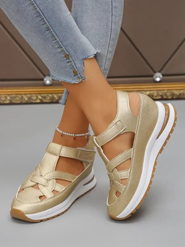 Eleva- Sandales compensées confortables à bride Velcro pour femmes