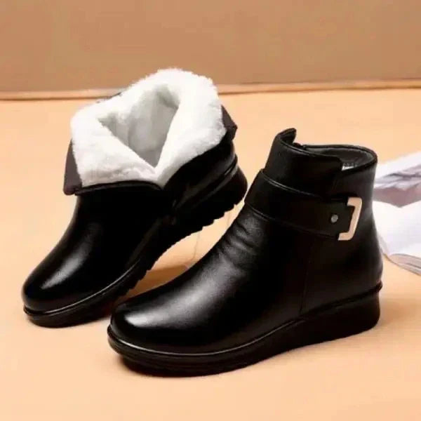 Rosette- Bottines en Cuir avec fourrure chaudes pour femmes