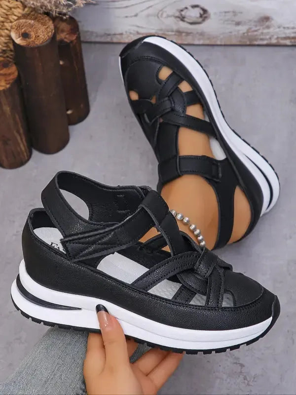 Eleva- Sandales compensées confortables à bride Velcro pour femmes