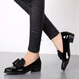 Angèle- Mocassins en cuir PU à talons carrés pour femmes