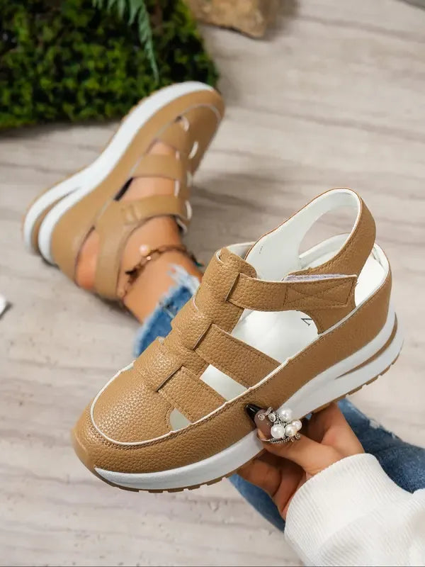 Eleva- Sandales compensées confortables à bride Velcro pour femmes