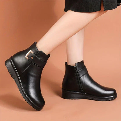 Rosette- Bottines en Cuir avec fourrure chaudes pour femmes