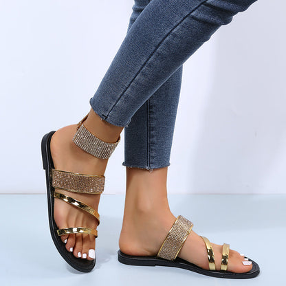 Leslie- Sandales à Talons Plats en Cuir pour Femmes