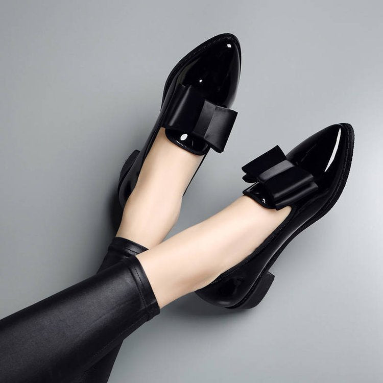 Angèle- Mocassins en cuir PU à talons carrés pour femmes