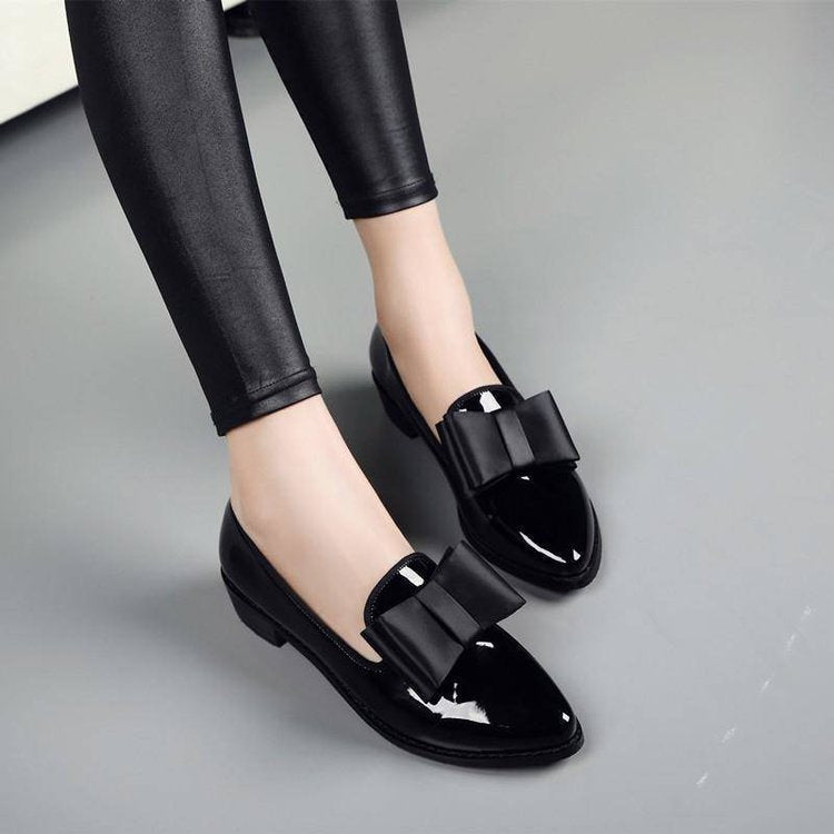 Angèle- Mocassins en cuir PU à talons carrés pour femmes