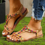 Fleur- Sandales à talons plats style bohème décontractées pour femmes
