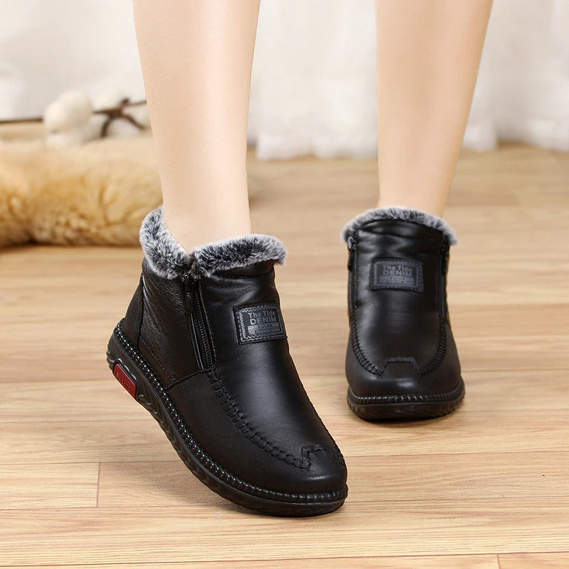 Liliane- Bottes en cuir coton imperméables et antidérapantes